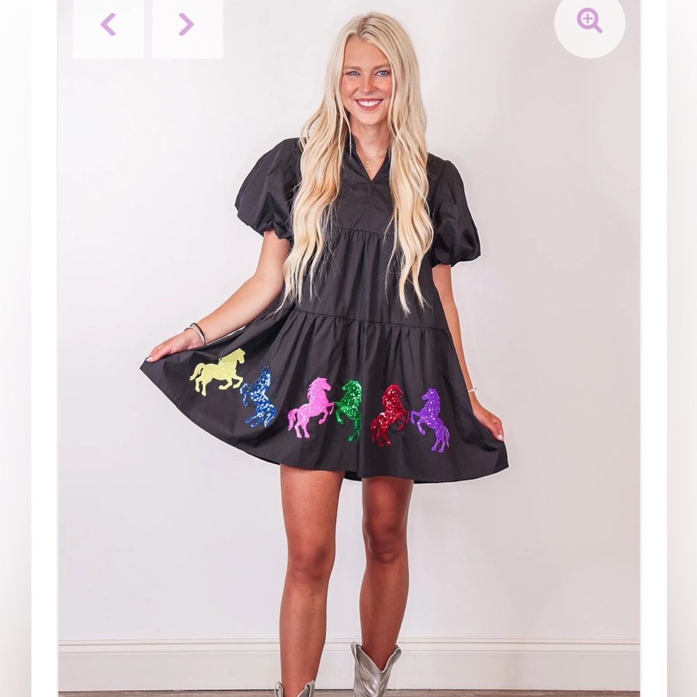 Gentle fawn babydoll dress with sequin horses